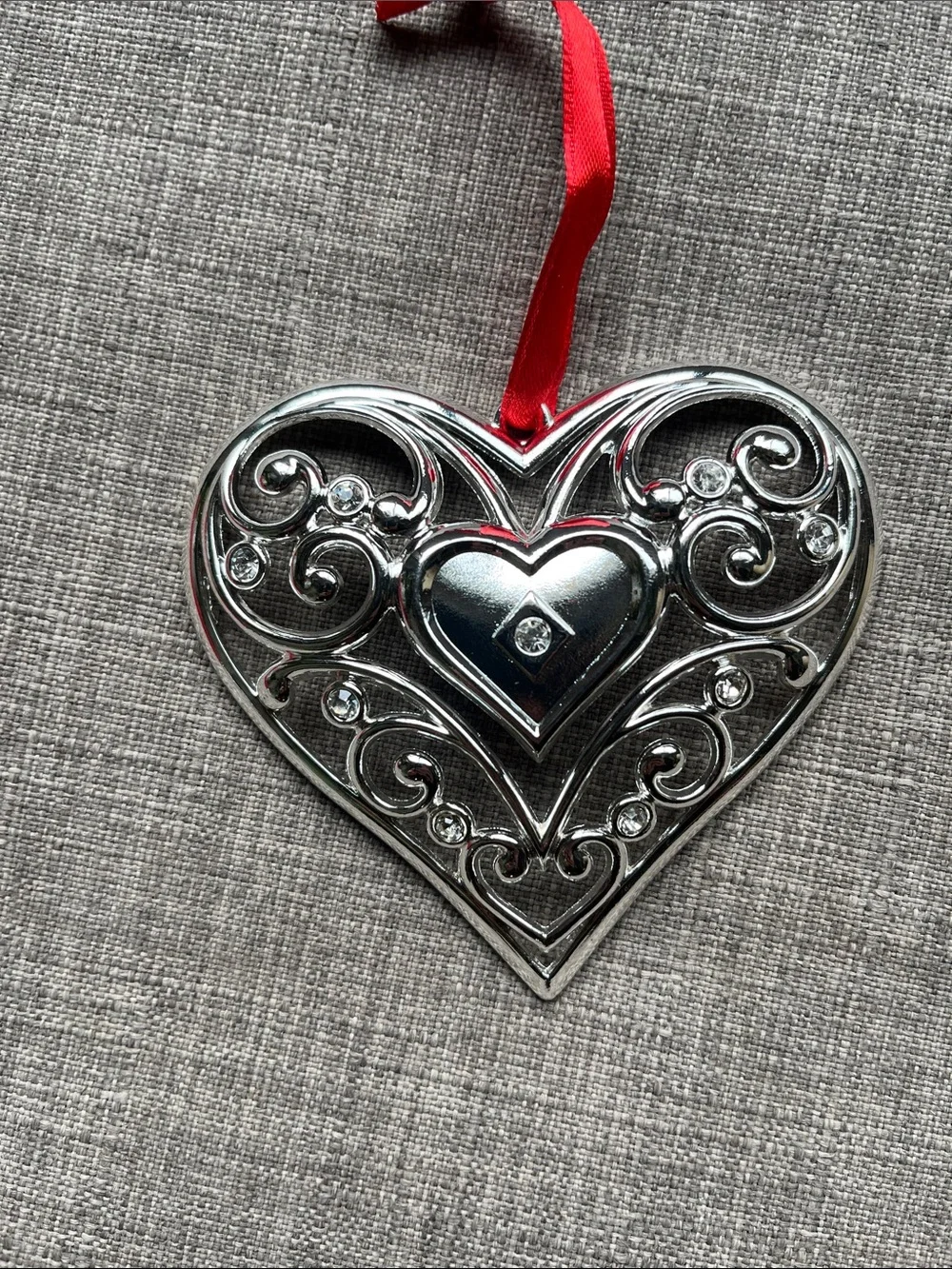 Lenox Sparkle Scroll Clear Crystal Heart Ornament Christmas Holiday Silverplated